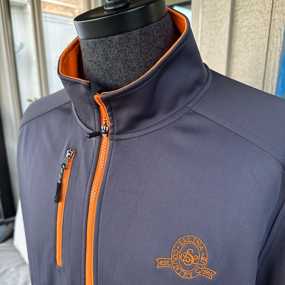 ZERO RESTRICTION ⛳️ Men’s Gray & Orange ‘Salina CC’ Full Zip Perf Jacket - XL